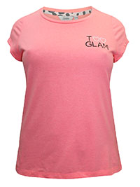 NEON-PINK Pure Cotton Slogan Short Sleeve Top - Size 8/10 to 32/34