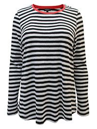 BLACK Pure Cotton Striped Long Sleeve Ringer Top - Plus Size 20 to 28