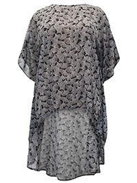BLACK Fan Print Dipped Hem Kaftan Tunic - Plus Size 18/20 to 30/32 (US S/M to 3X)