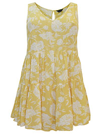 Curve YELLOW Floral Print Tiered Smock Top - Plus Size 18 to 38/40