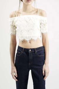 T0PSHOP IVORY Floral Lace Crop Top - Size 6 to 16