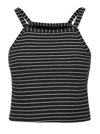 T0PSH0P BLACK Square Neck Striped Crop Top - Size 6 to 14