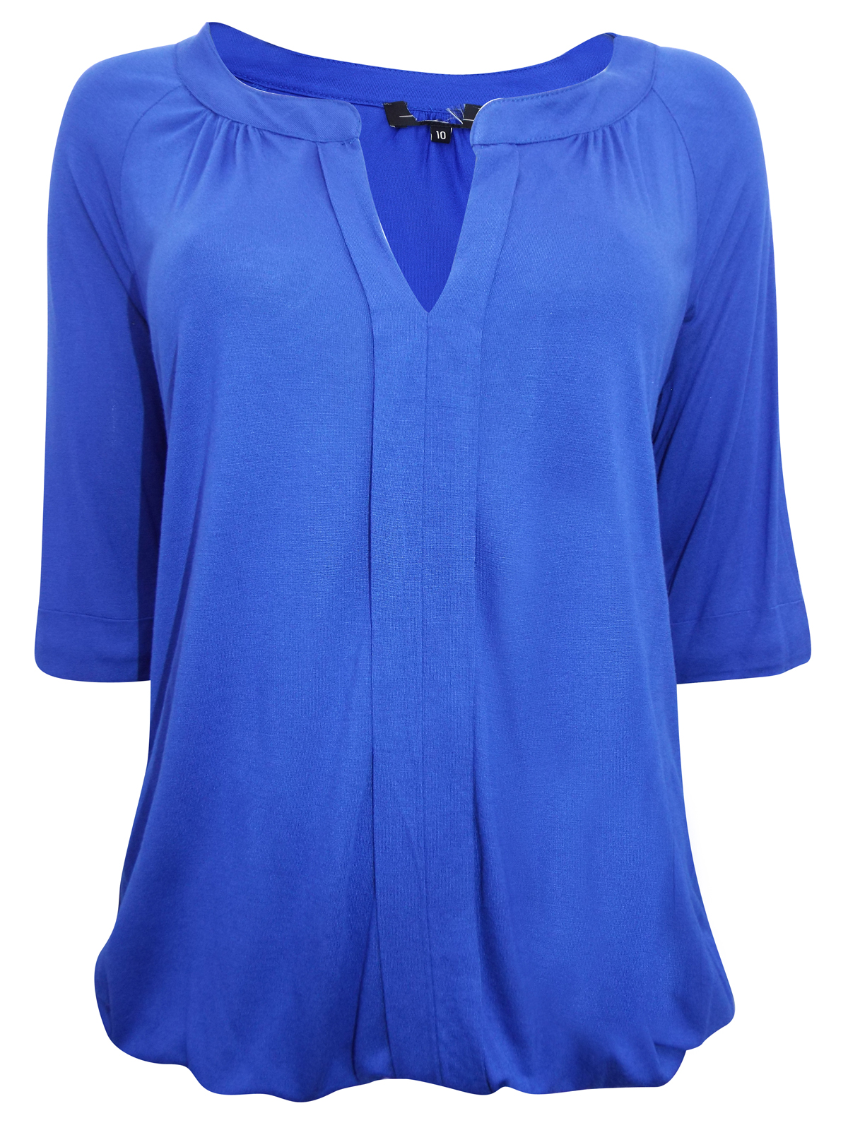 Matalan - - BLUE Notch Neck Elastic Hem Jersey Top - Size 8 to 20