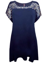 INP Shop NAVY Gold Sequin Front Yoke Jersey Tunic Top - Plus Size 16 to 30/32 INP Shop NAVY Gold Sequin Front Yoke Jersey Tunic Top - Plus Size 16 to 30/32