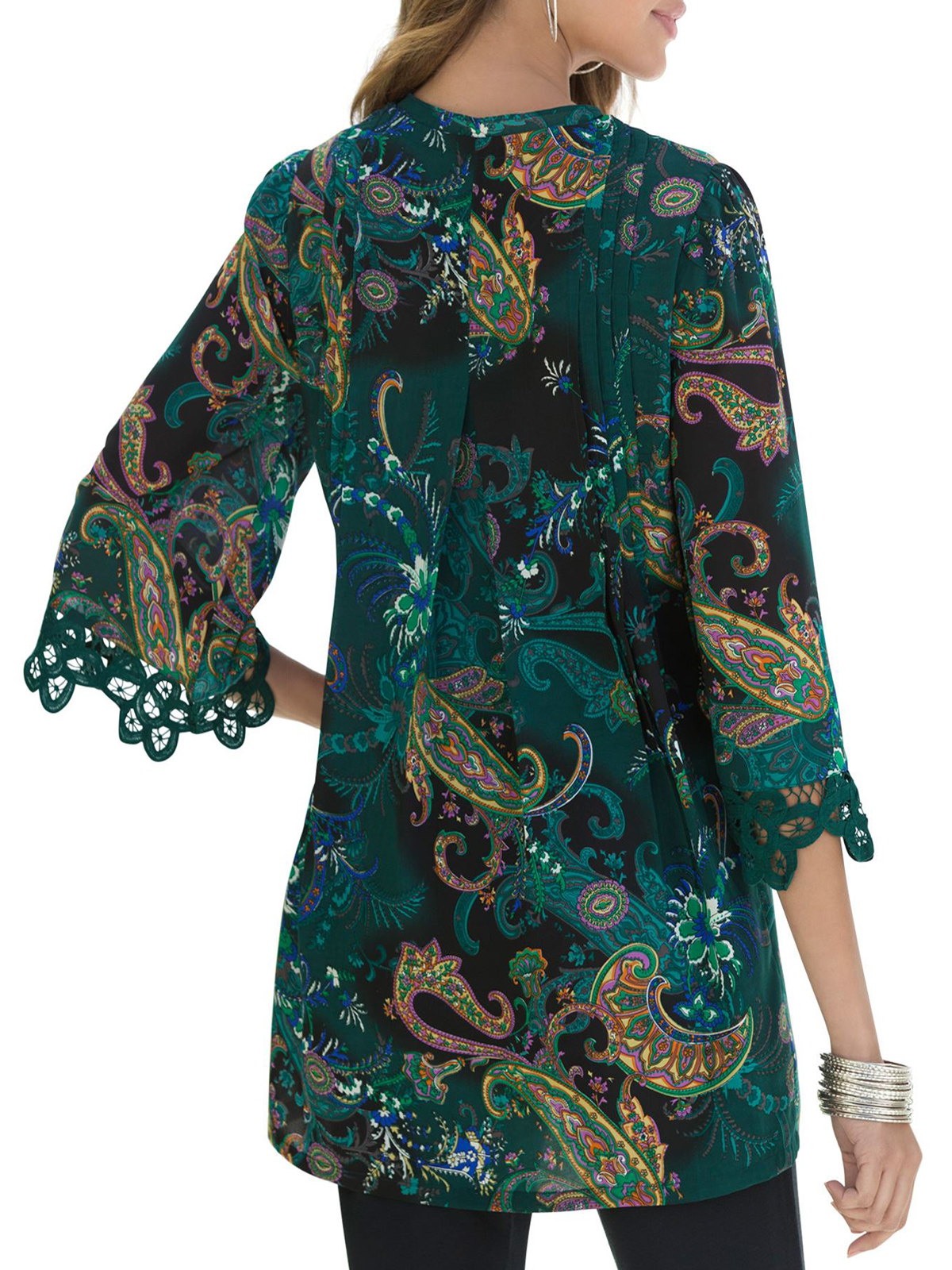 Denim 24/7 - - Denim24/7 EMERALD Print Juliet Crochet Lace Blouse ...