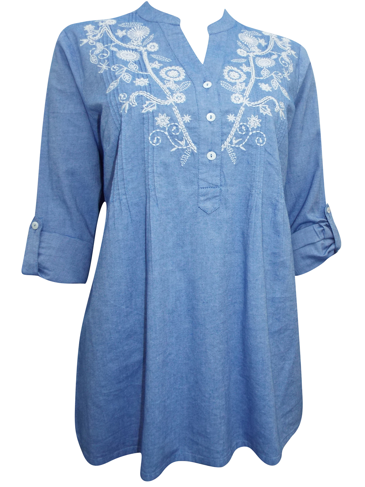 BADER - - B4DER BLUE Floral Embroidered Pintuck Shirt - Size 12 to 28 ...