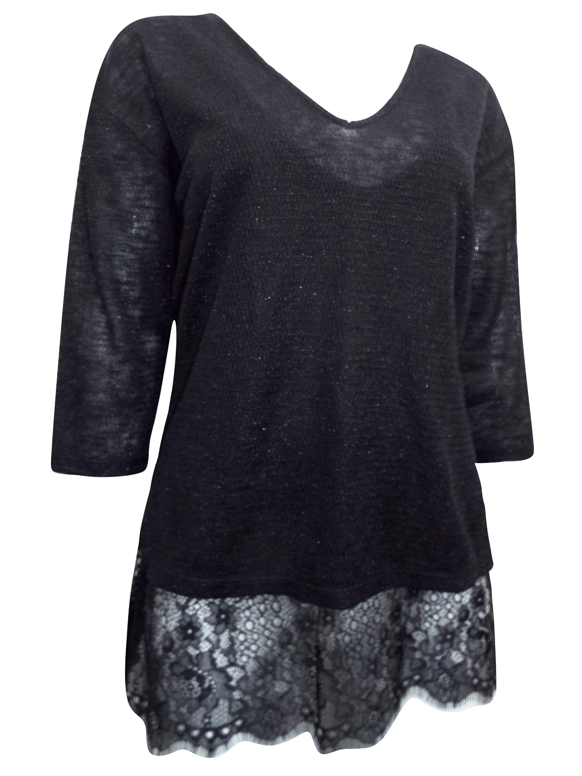 N3xt BLACK 2-in-1 Sparkle Lace Layer 3/4 Sleeve Top - Size 8 to 20