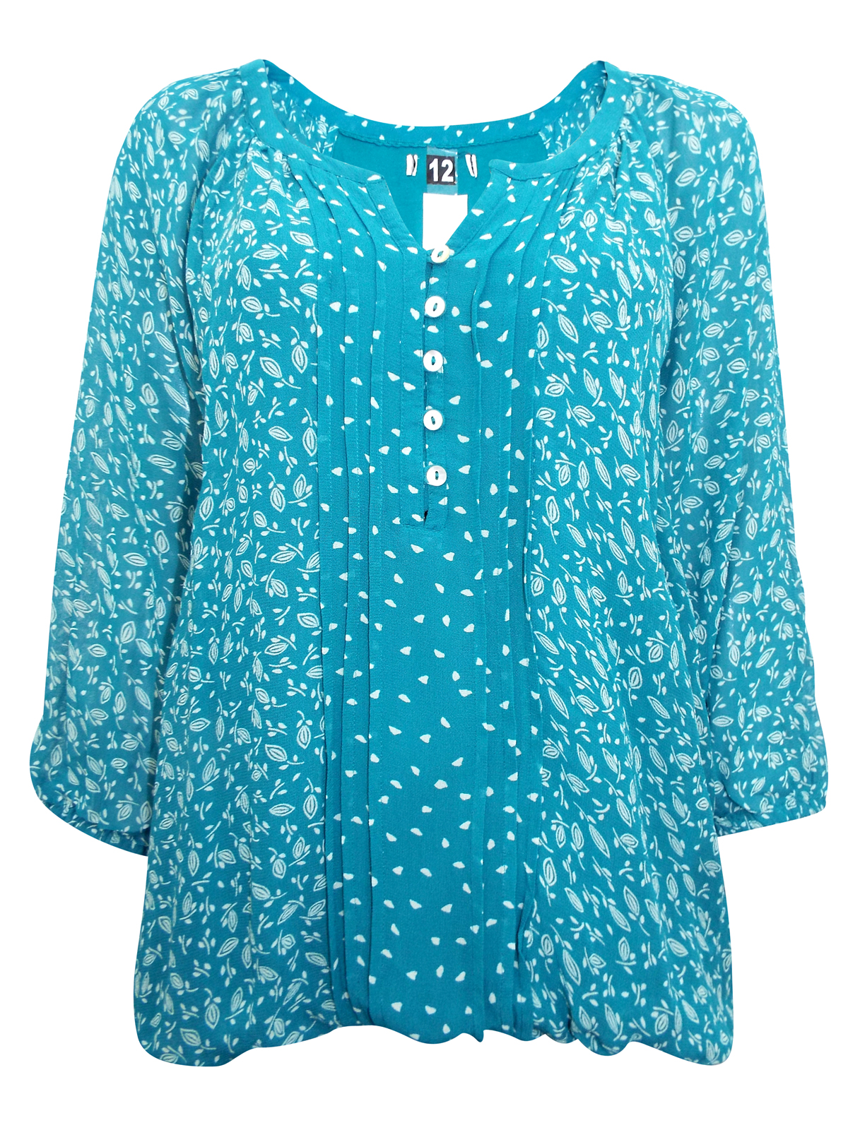 Marks and Spencer - - P3rUna GREEN Leaf Print Bubble Hem Top - Size 12 ...