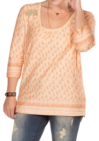 Sheego Trend ORANGE Lace Insert Border Print Cotton Top - Size 14/16 to 22/24 (EU 40/42 to 48/50) Sheego Trend ORANGE Lace Insert Border Print Cotton Top - Size 14/16 to 22/24 (EU 40/42 to 48/50)