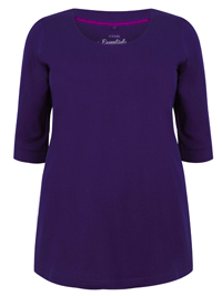Y0URS PURPLE 3/4 Sleeve Band Scoop Neckline Basic T-Shirt - Plus Size 16 to 30/32 Y0URS PURPLE 3/4 Sleeve Band Scoop Neckline Basic T-Shirt - Plus Size 16 to 30/32