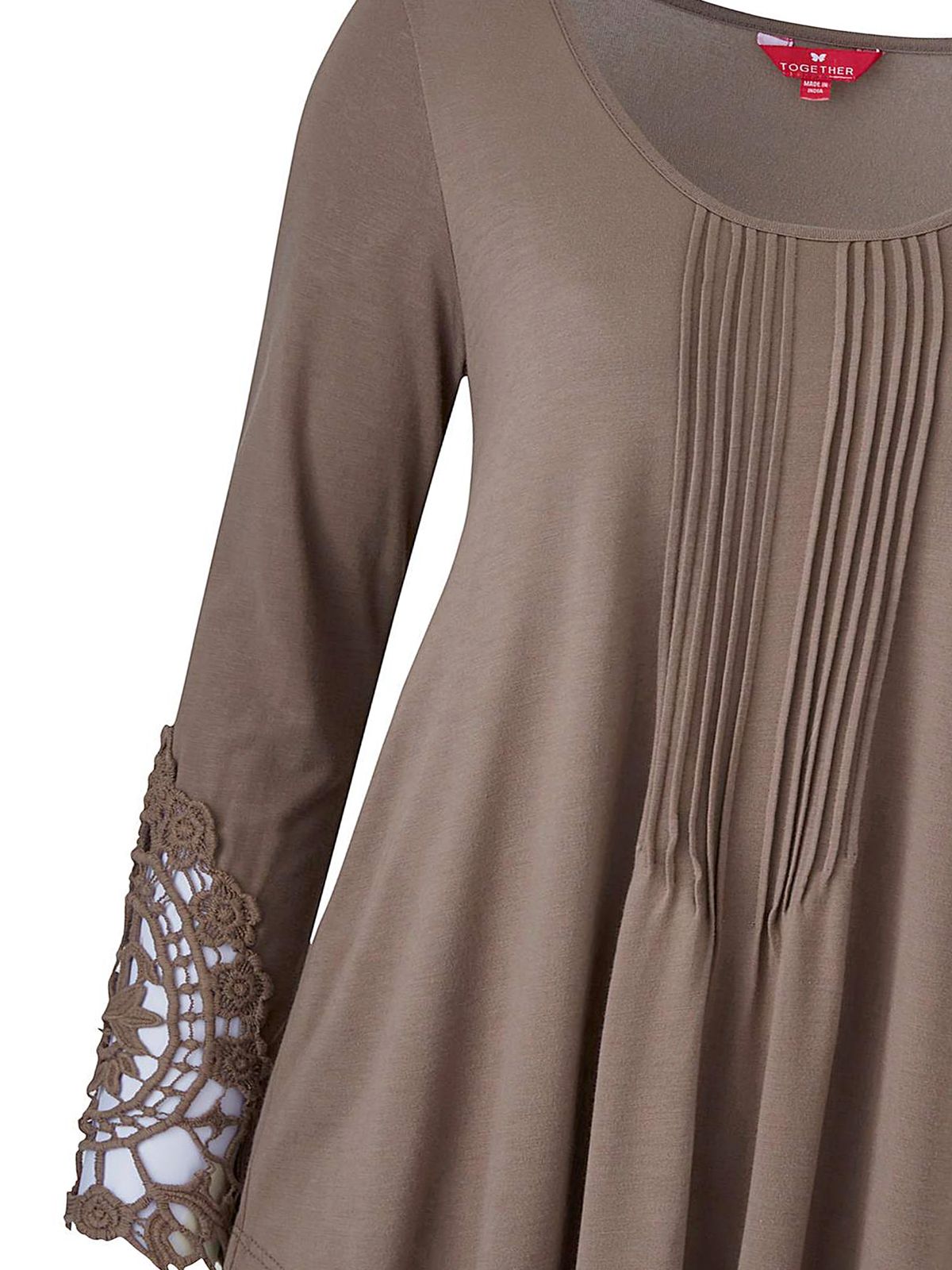 TAUPE Lace Sleeve Jersey Top Plus Size 12 to 20