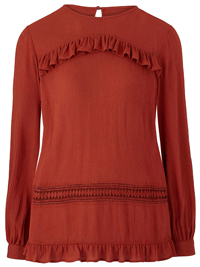 Capsule TERRACOTTA Ruffle Trim Crinkle Blouse - Plus Size 14 to 28 Capsule TERRACOTTA Ruffle Trim Crinkle Blouse - Plus Size 14 to 28