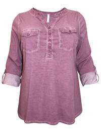 Sheego DARK-MAUVE Roll Sleeve Oil Wash Top - Plus Size 18/20 to 30/32 Sheego DARK-MAUVE Roll Sleeve Oil Wash Top - Plus Size 18/20 to 30/32