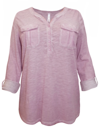 Sheego MAUVE Roll Sleeve Oil Wash Top - Plus Size 22/24 to 26/28 Sheego MAUVE Roll Sleeve Oil Wash Top - Plus Size 22/24 to 26/28