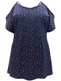 NAVY Tiny Star Print Cutout Shoulder Jersey Tunic - Plus Size 16 to 34/36