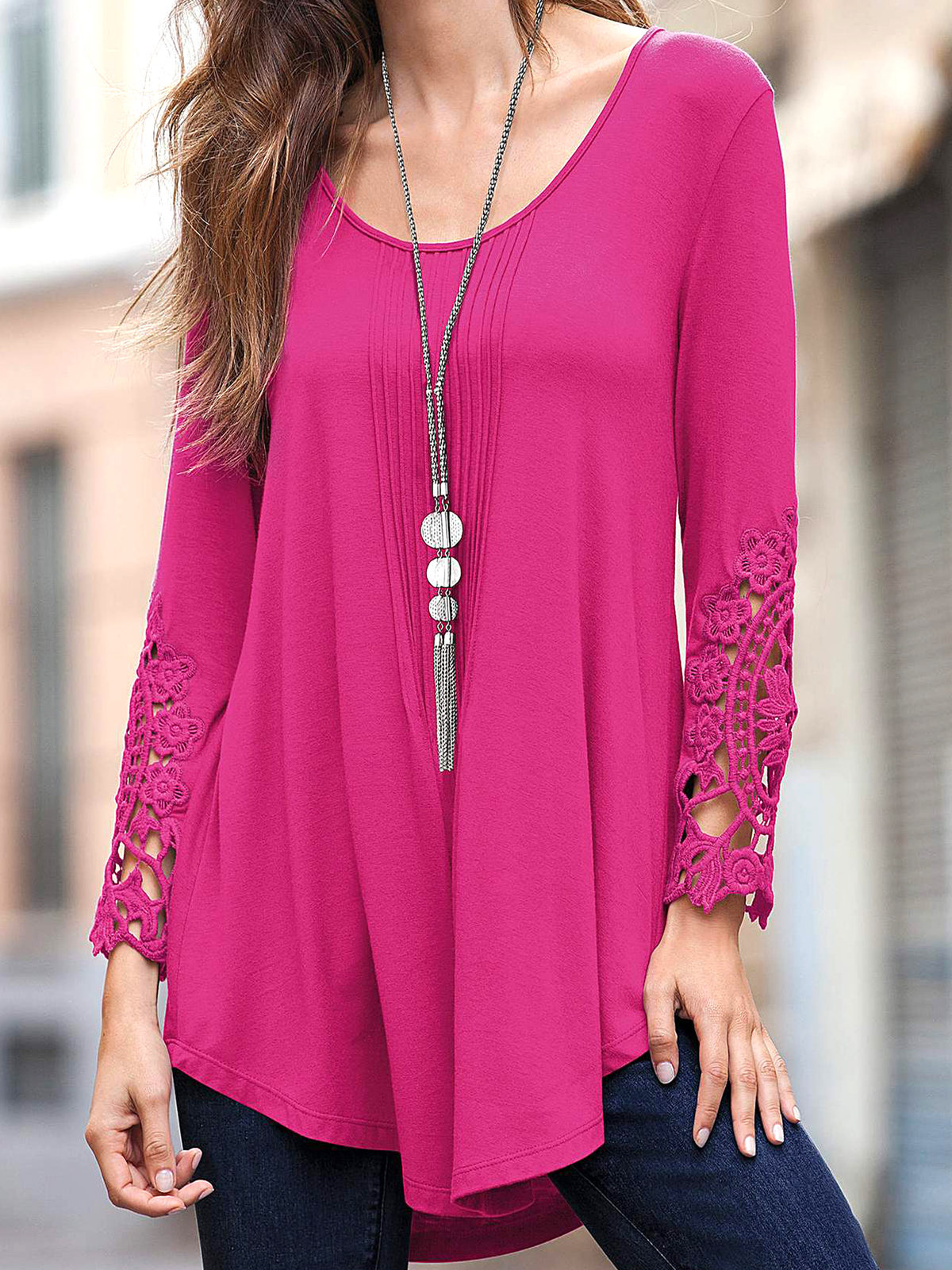 Together PINK Lace Sleeve Jersey Top - Plus Size 12 to 32
