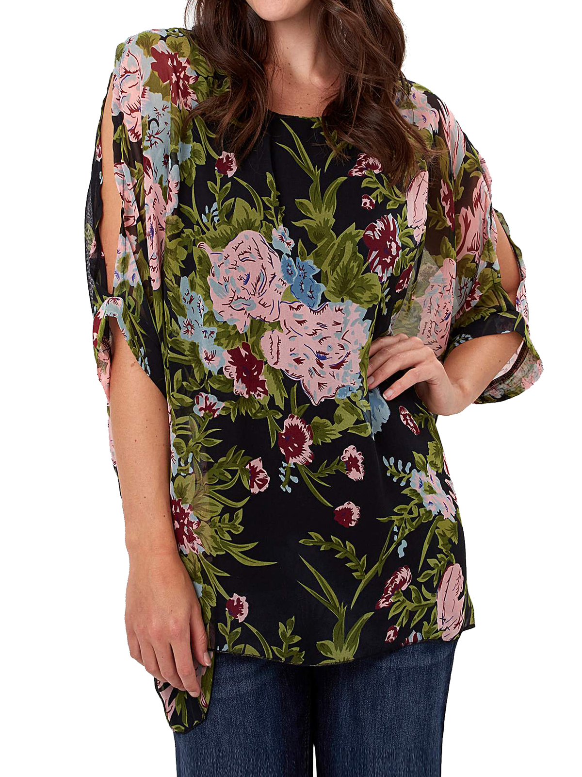 Joe Browns - - Joe Browns BLACK Flirty Floaty Printed Blouse - Plus ...