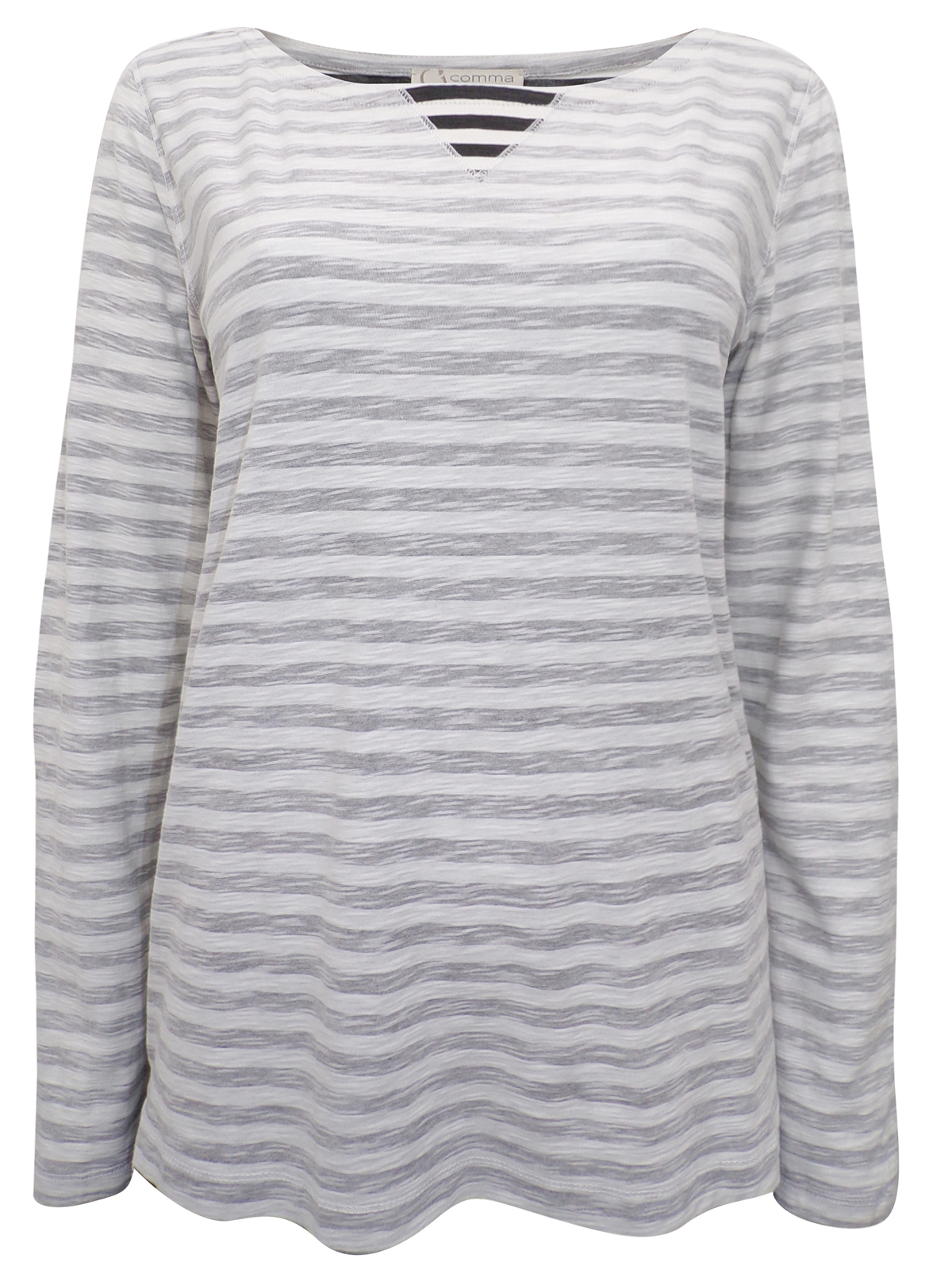 Comma - - Comma WHITE Pure Cotton Striped Long Sleeve Top - Size 8 to 20