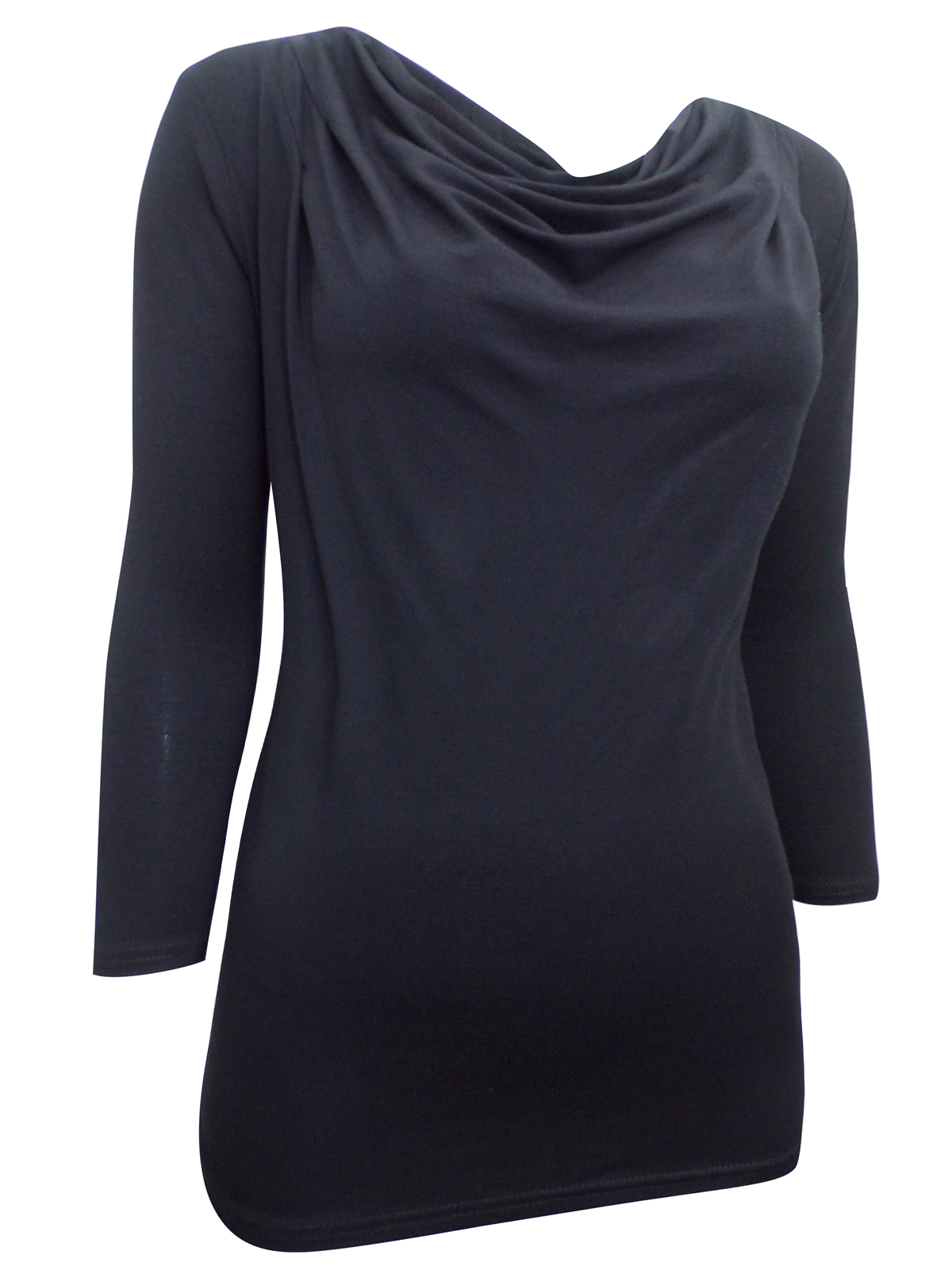 Pure Collection - - Pure BLACK Cowl Neck 3/4 Sleeve Jersey Top - Size 8 ...