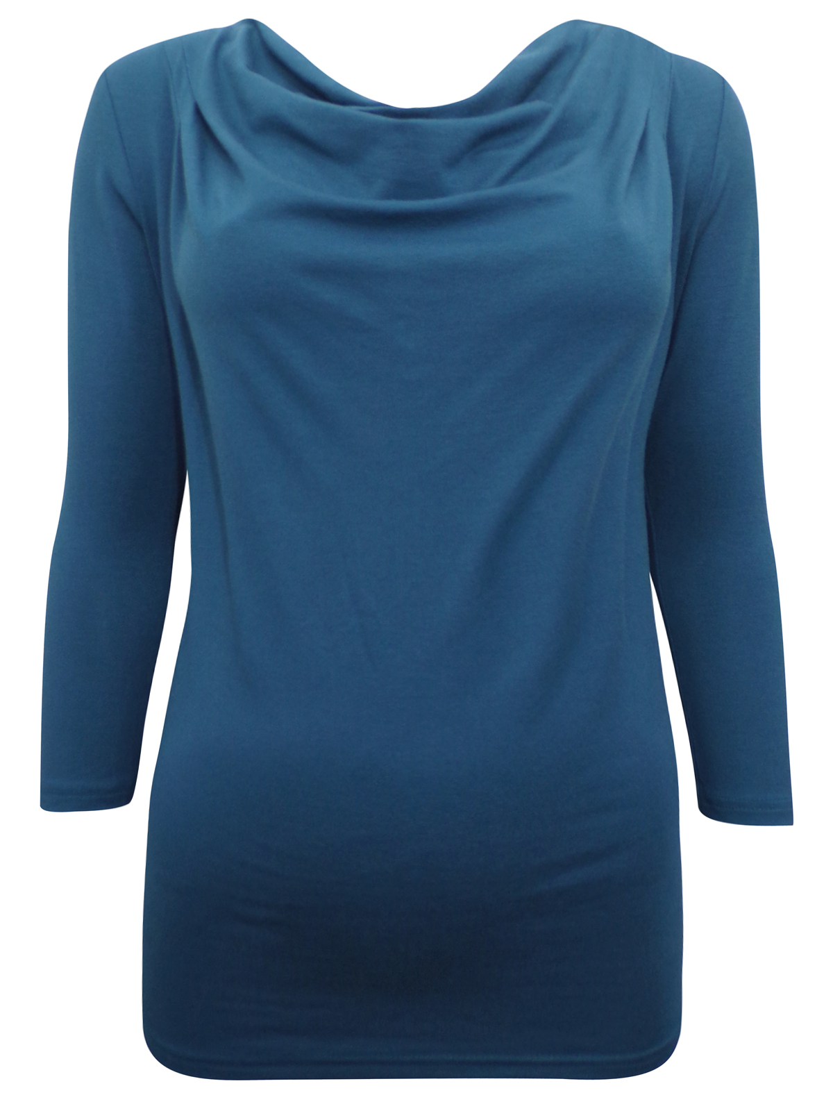 Pure Collection - - Pure TEAL Cowl Neck 3/4 Sleeve Jersey Top - Size 8 ...