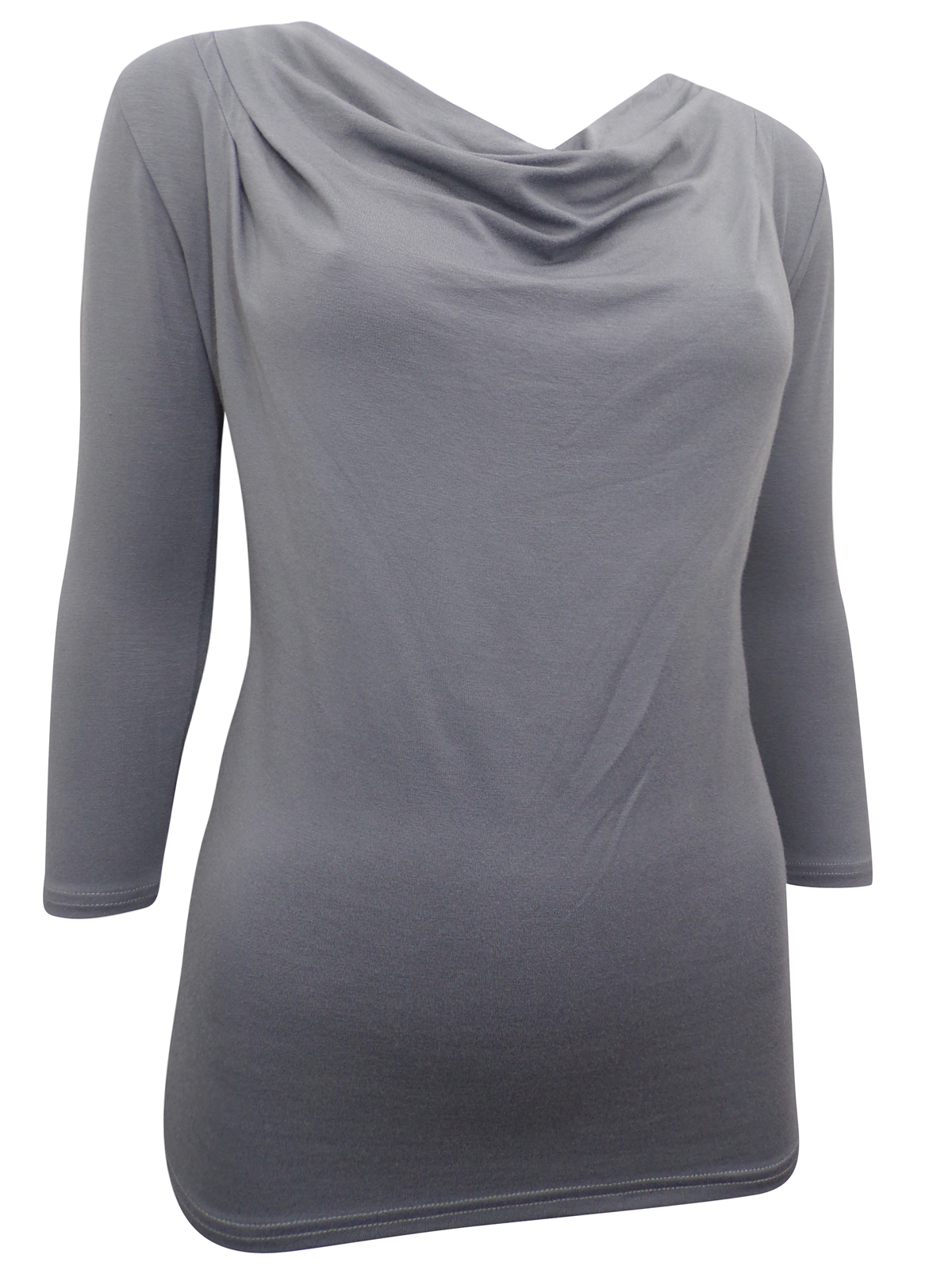 Pure Collection - - Pure GREY Cowl Neck 3/4 Sleeve Jersey Top - Size 8 ...