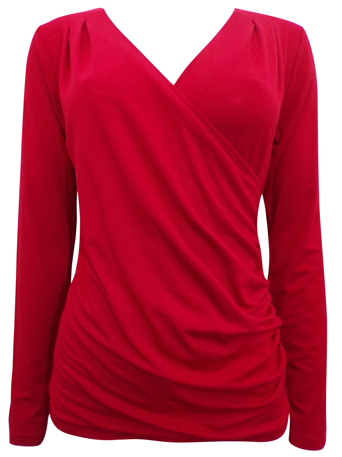 Pure Collection - - Pure RED Mock Wrap Long Sleeve Jersey Top - Size 8 to 20