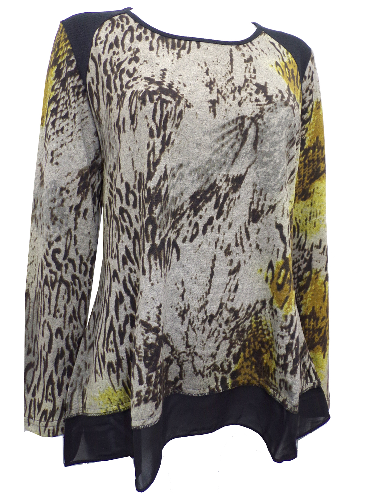 //text.. - - GREEN Animal Print Sheer Hem Top - Size Small to XLarge