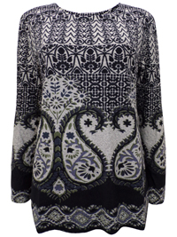 BLACK Paisley Print Fine Knit Top - Size 12 to 18 Small to XLarge BLACK Paisley Print Fine Knit Top - Size 12 to 18 Small to XLarge