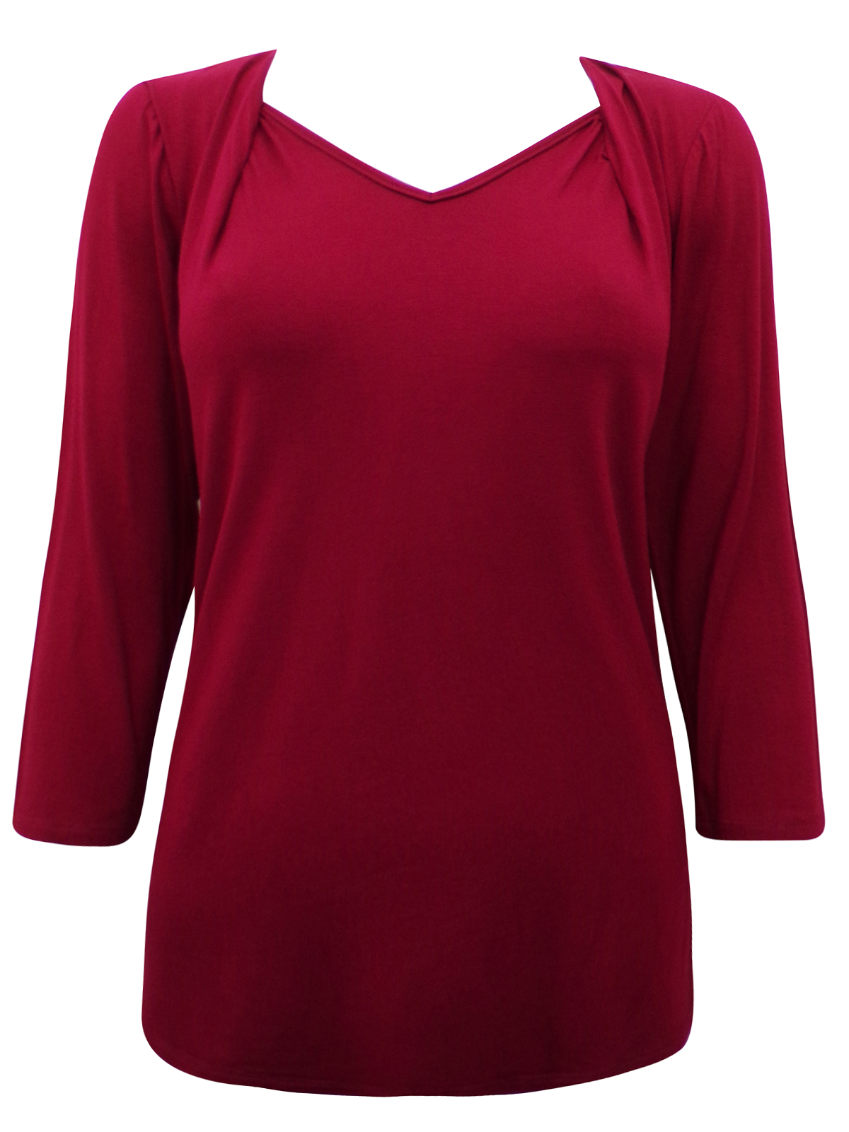 First Avenue BURGUNDY Twist V-Neck 3/4 Sleeve Jersey Top - Size 12 to 20