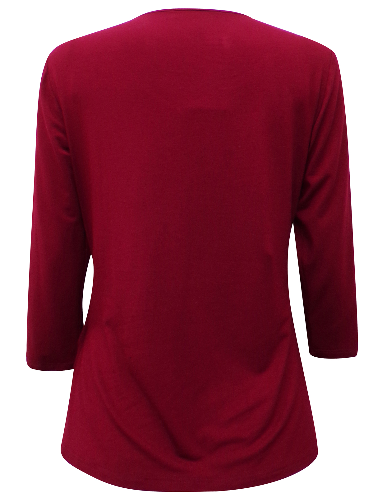 First Avenue BURGUNDY Twist V-Neck 3/4 Sleeve Jersey Top - Size 12 to 20