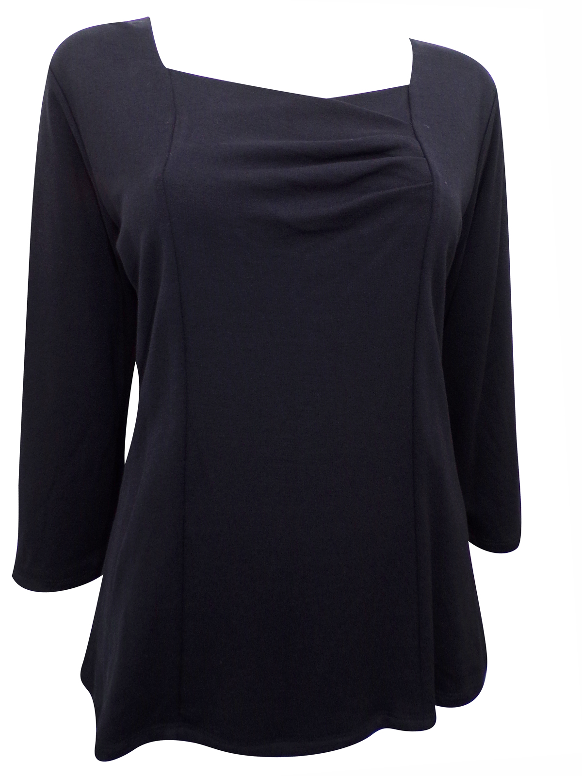 //text.. - - BLACK Ruched Front 3/4 Sleeve Top - Size 12 to 18