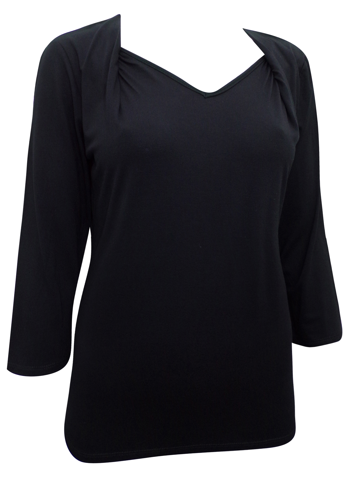 First Avenue BLACK Twist V-Neck 3/4 Sleeve Jersey Top - Size 12 to 20