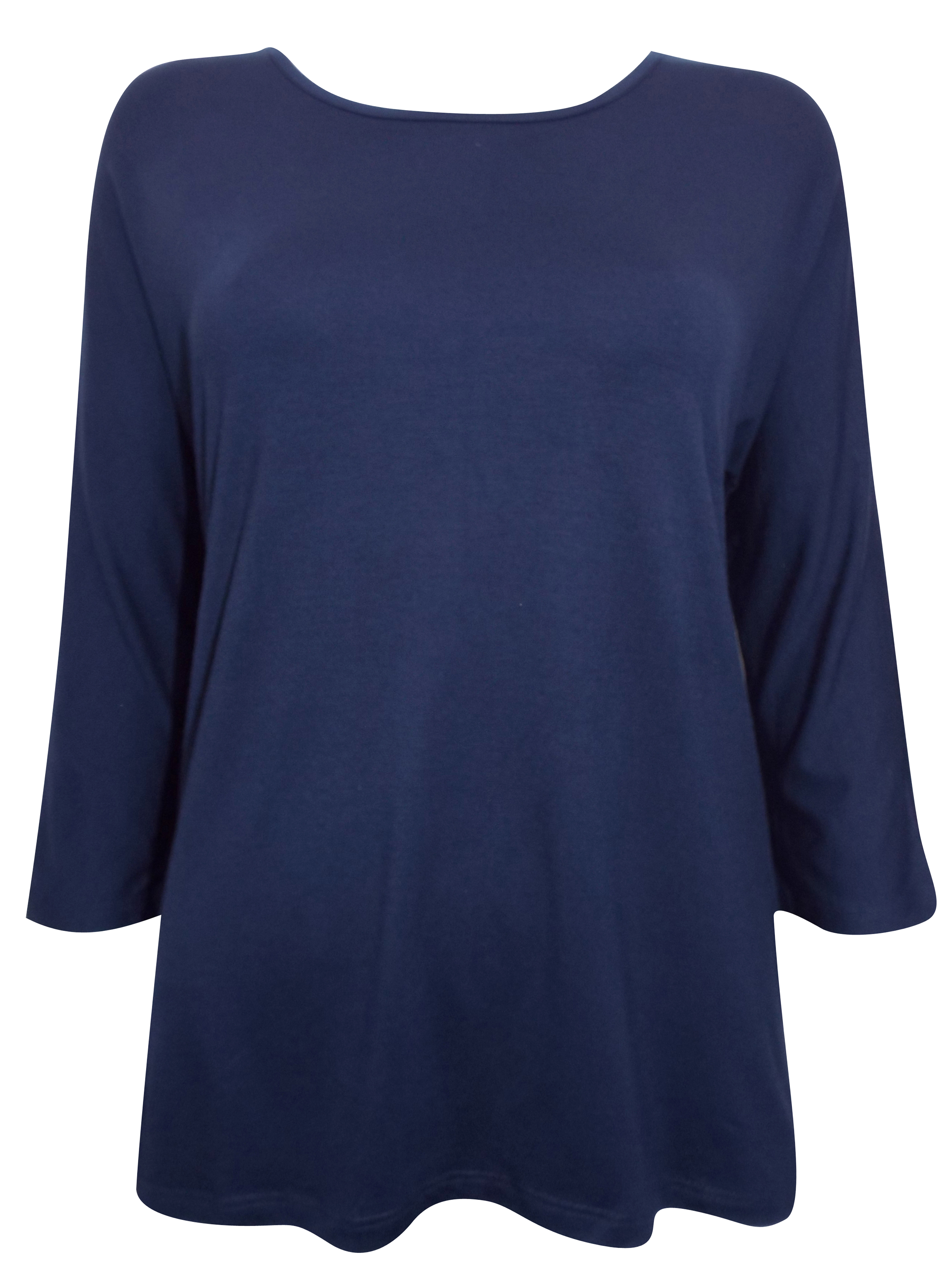First Avenue NAVY Dipped Hem Jersey Top with Necklace - Size 10 to 20