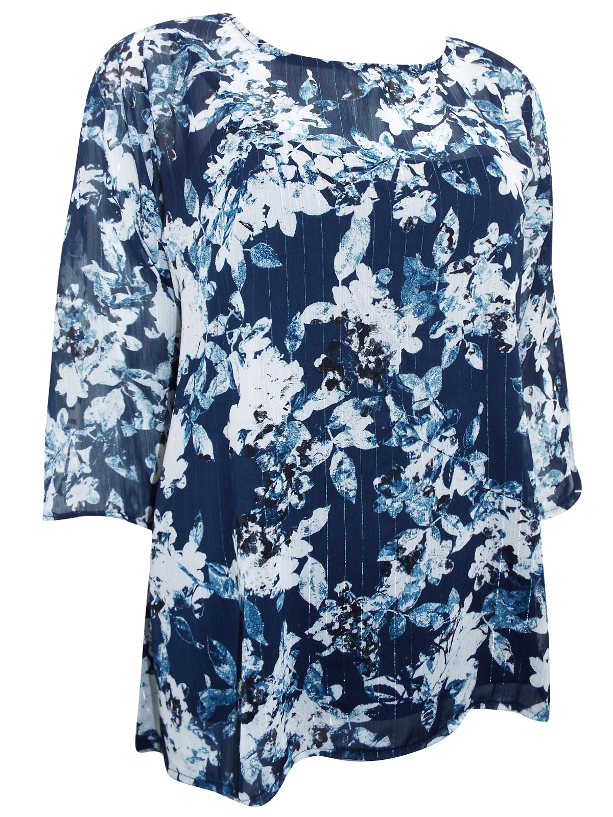 Grace (Made In Britain) - - Grace NAVY Floral Print Dipped Hem Chiffon ...