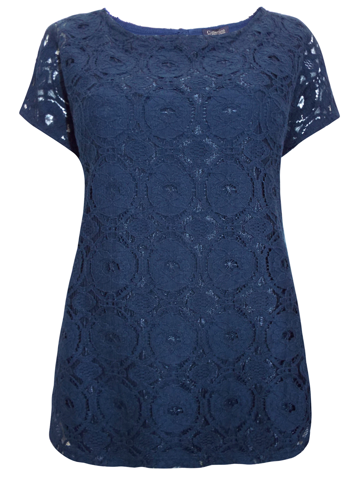 First Avenue NAVY All Over Lace Short Sleeve Top - Size 10 to 20