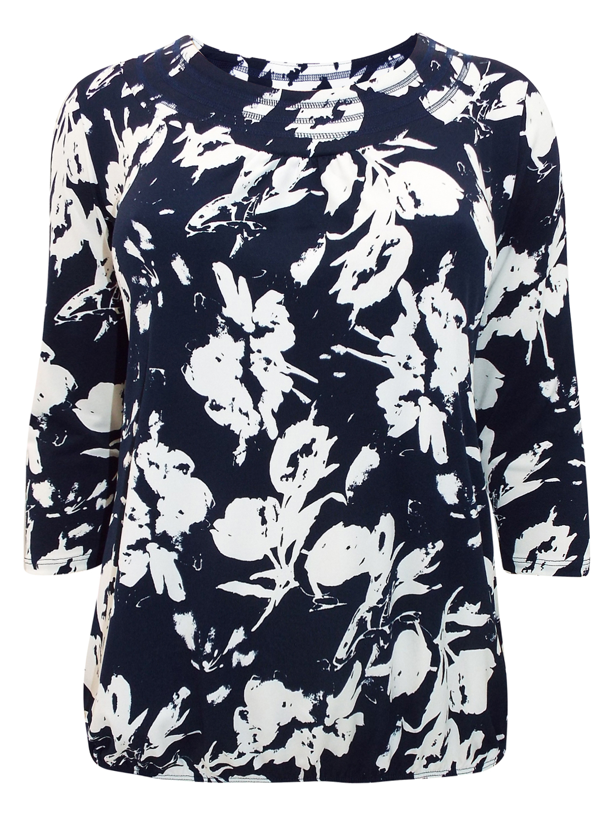 Grace (Made In Britain) - - Grace NAVY Printed 3/4 Sleeve Bubble Hem ...