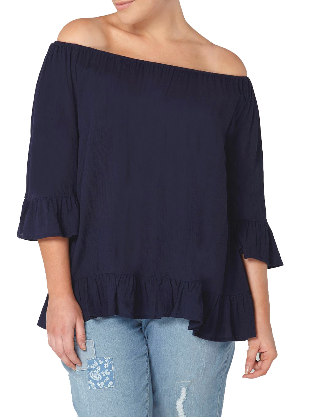 NAVY Frill Sleeve Gypsy Top - Plus Size 20 to 30