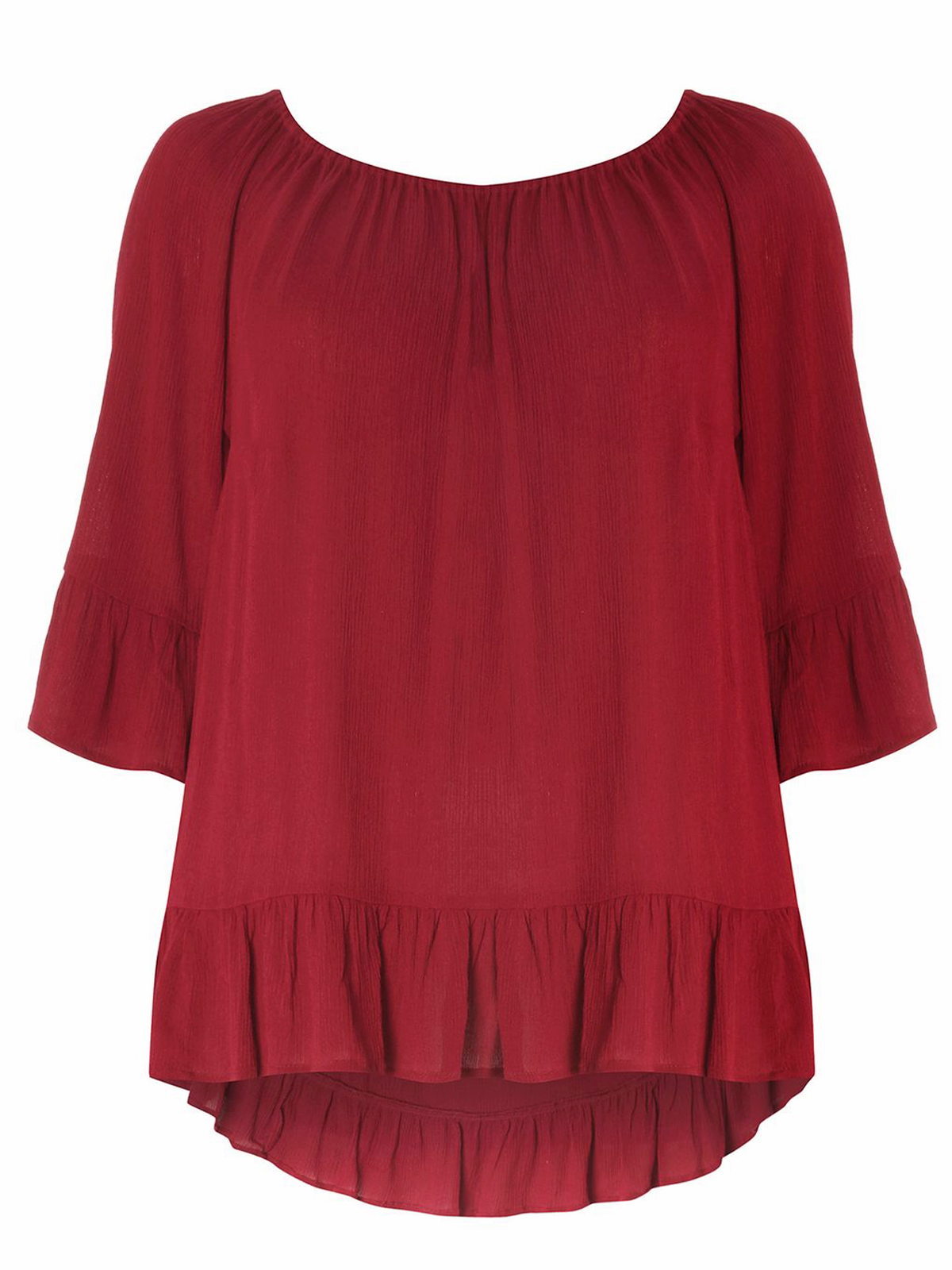 BURGUNDY Frill Sleeve Gypsy Top - Plus Size 16 to 30