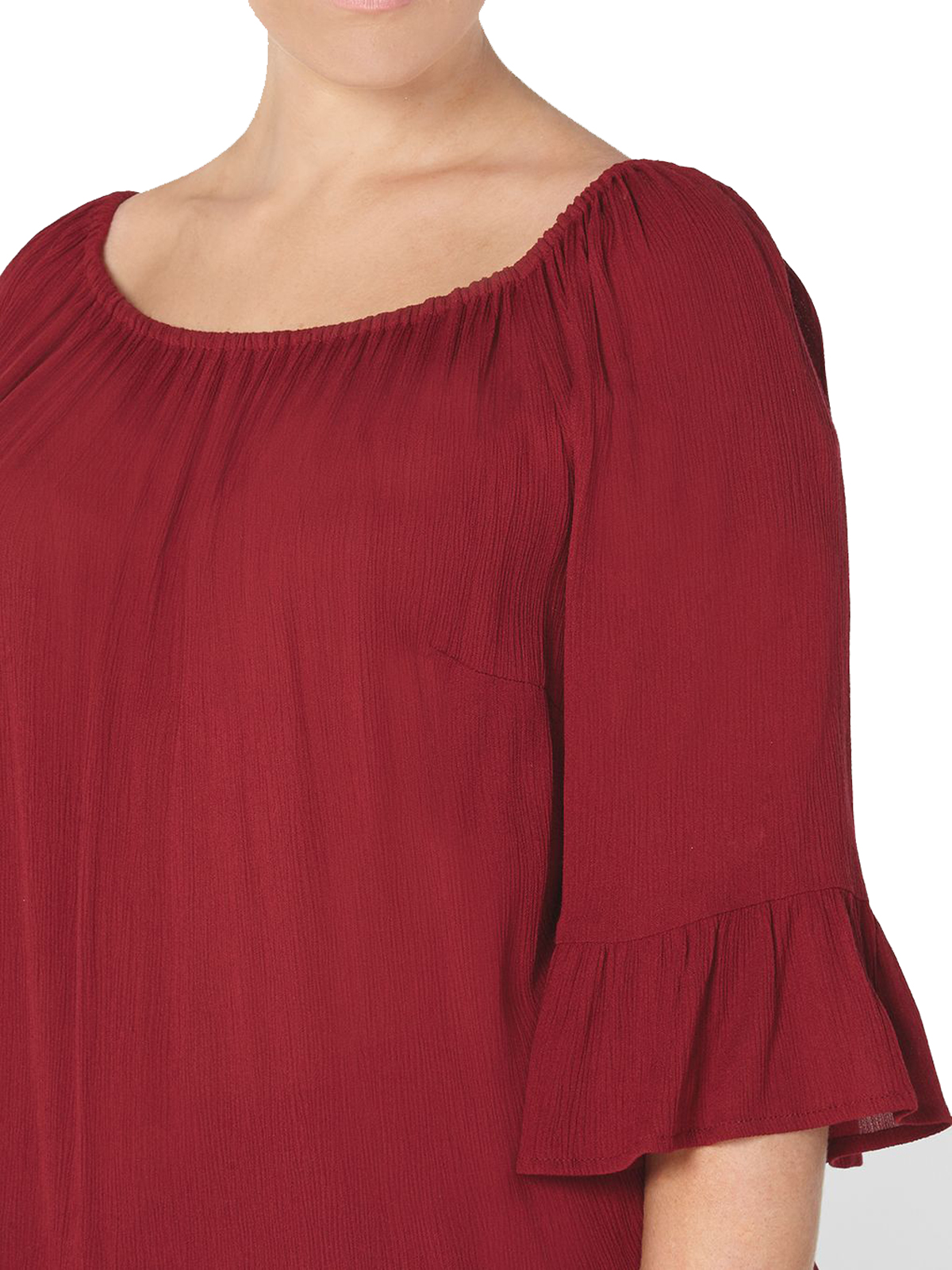 BURGUNDY Frill Sleeve Gypsy Top - Plus Size 16 to 30