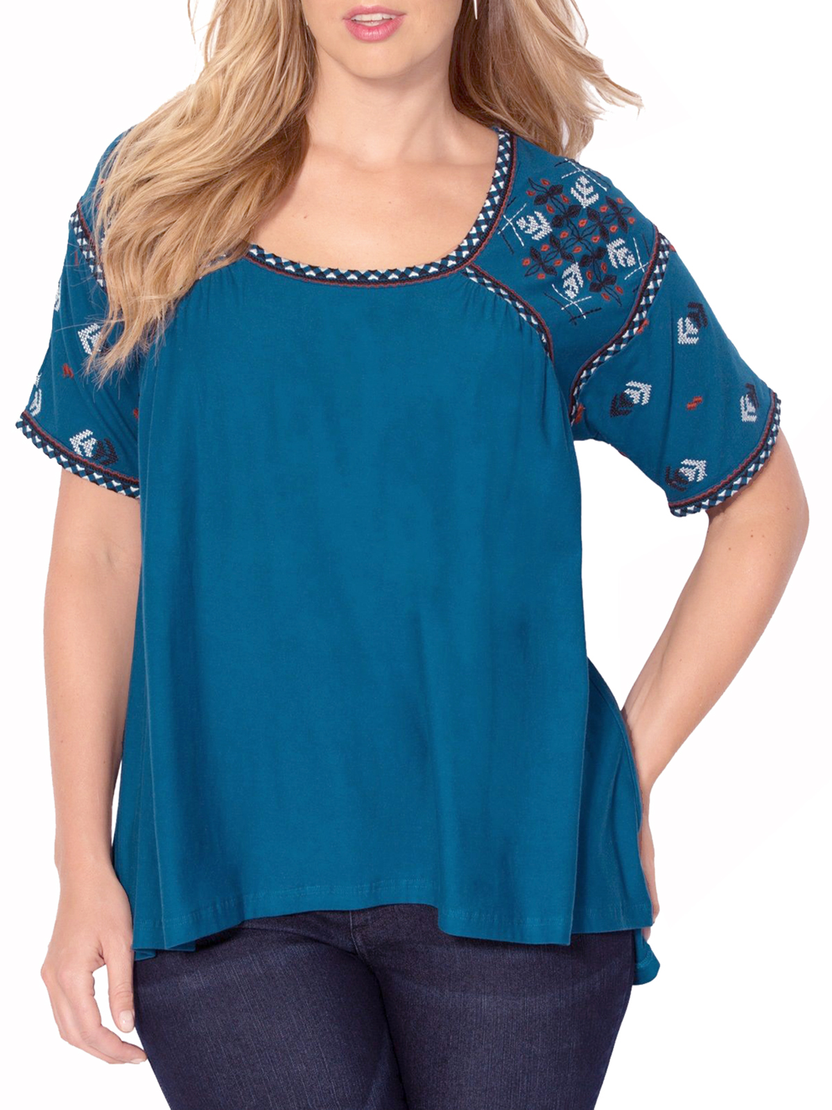 Roaman's - - Roamans TEAL Embroidered Peasant Tee - Size 14/16 to 34/36 ...