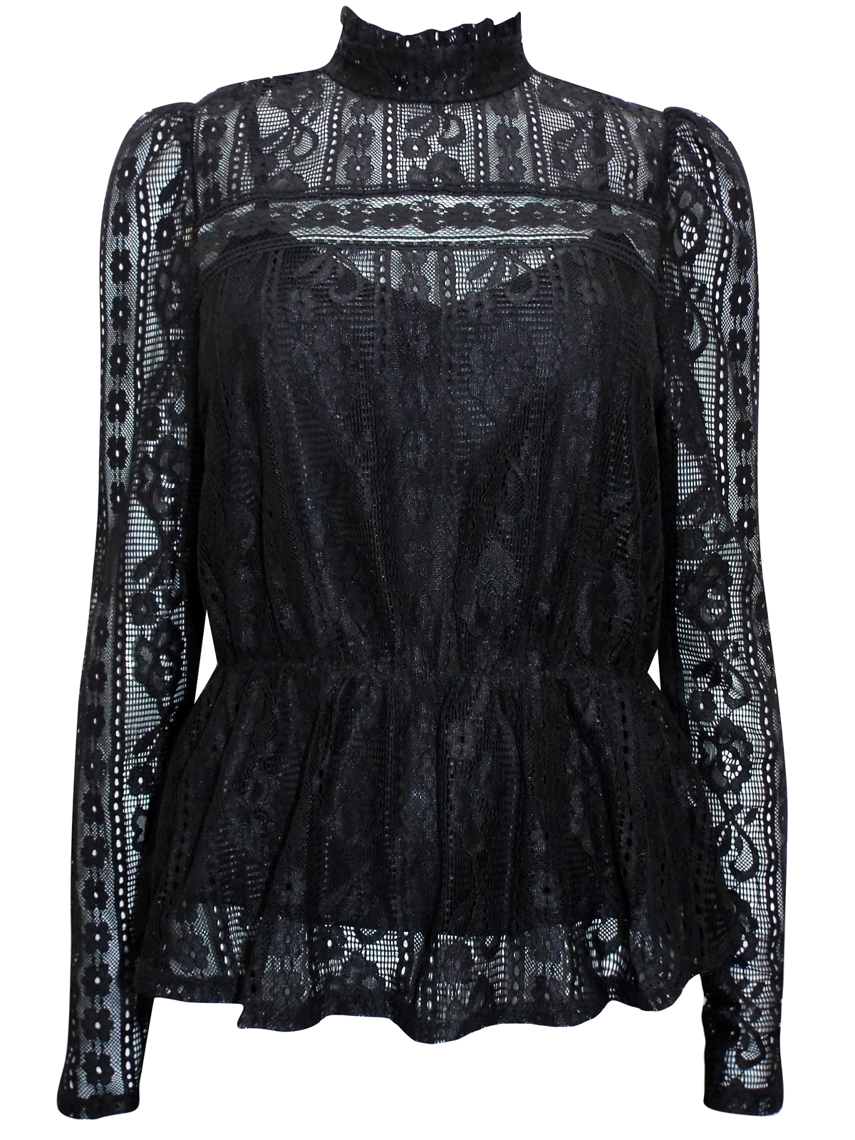 R1ver 1sland BLACK Lace High Neck Victoriana Blouse - Size 6 to 18