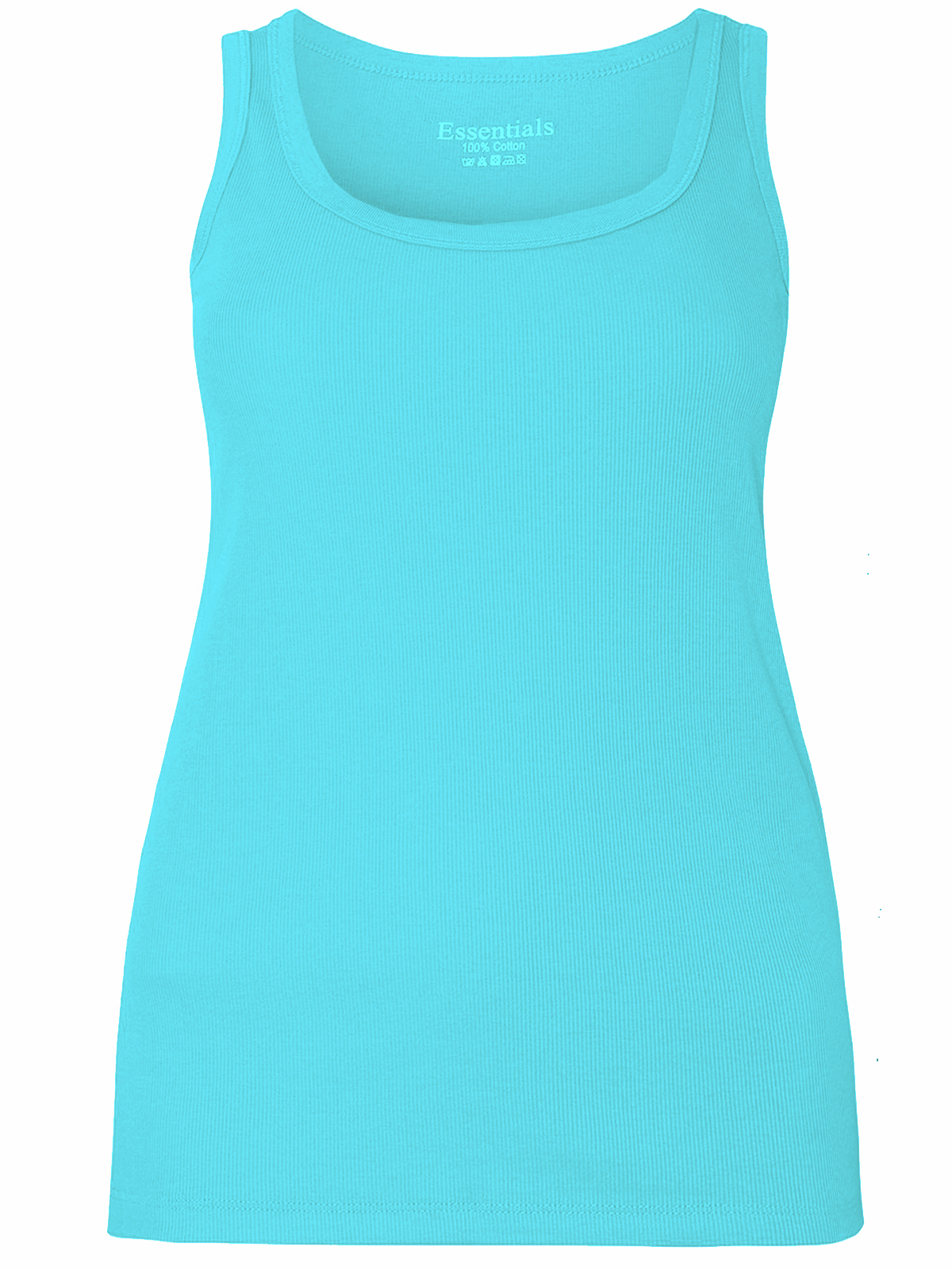 TURQUOISE Pure Cotton Ribbed Sleeveless Vest - Plus Size 18 to 30/32