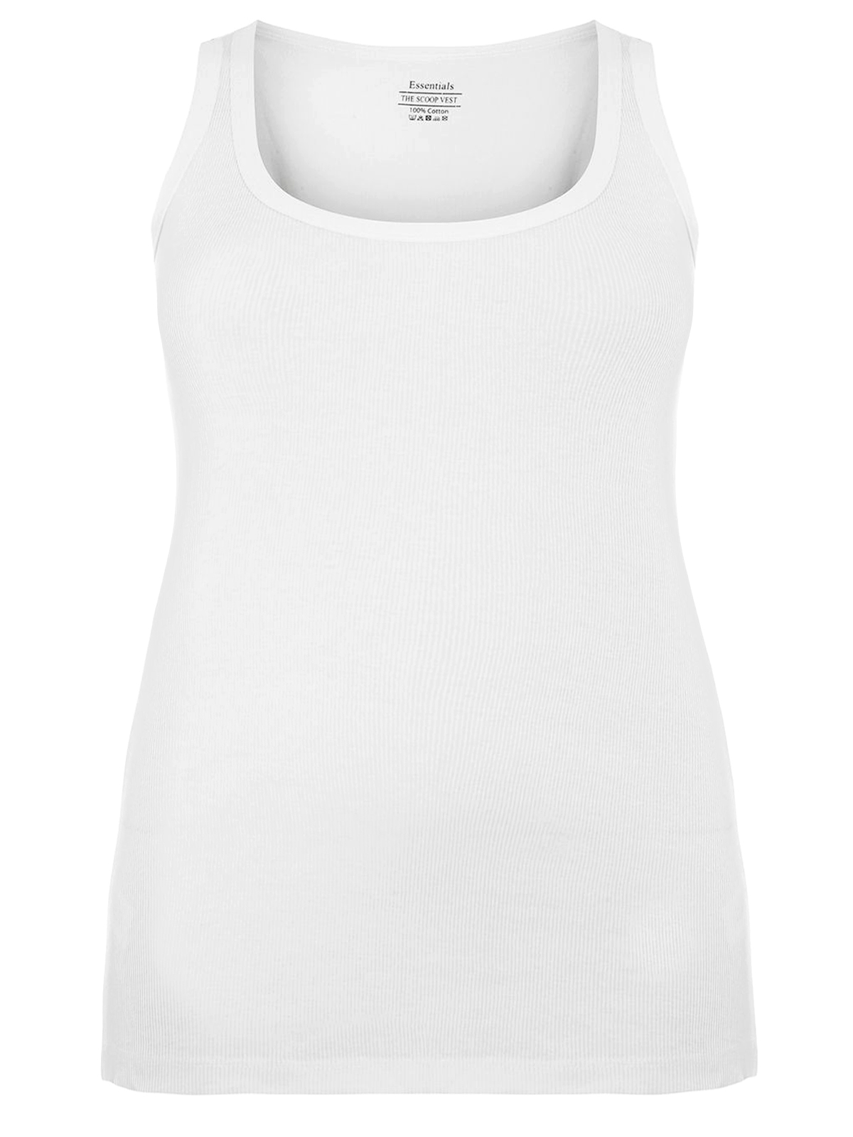 3vans WHITE Pure Cotton Ribbed The Scoop Vest - Plus Size 14 to 30/32