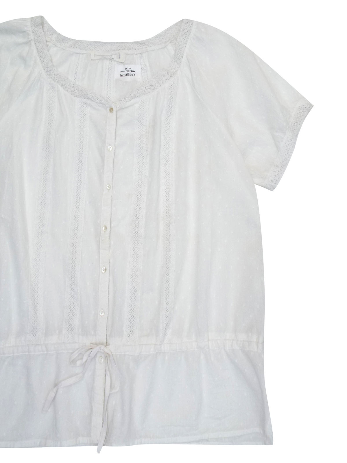 H&M WHITE Pure Cotton Dobby Spotted Gypsy Top - Plus Size 16 to 20 (42 ...