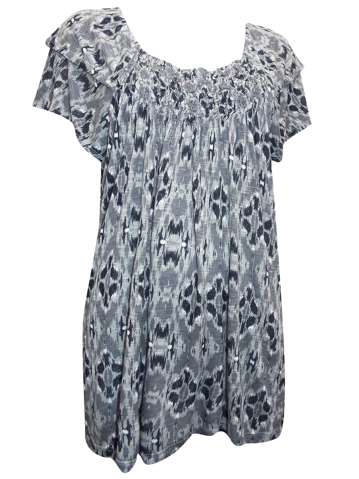 GNW - - GNW GREY Printed Layered Sleeve Smocked Panel Top - Size 14 to ...