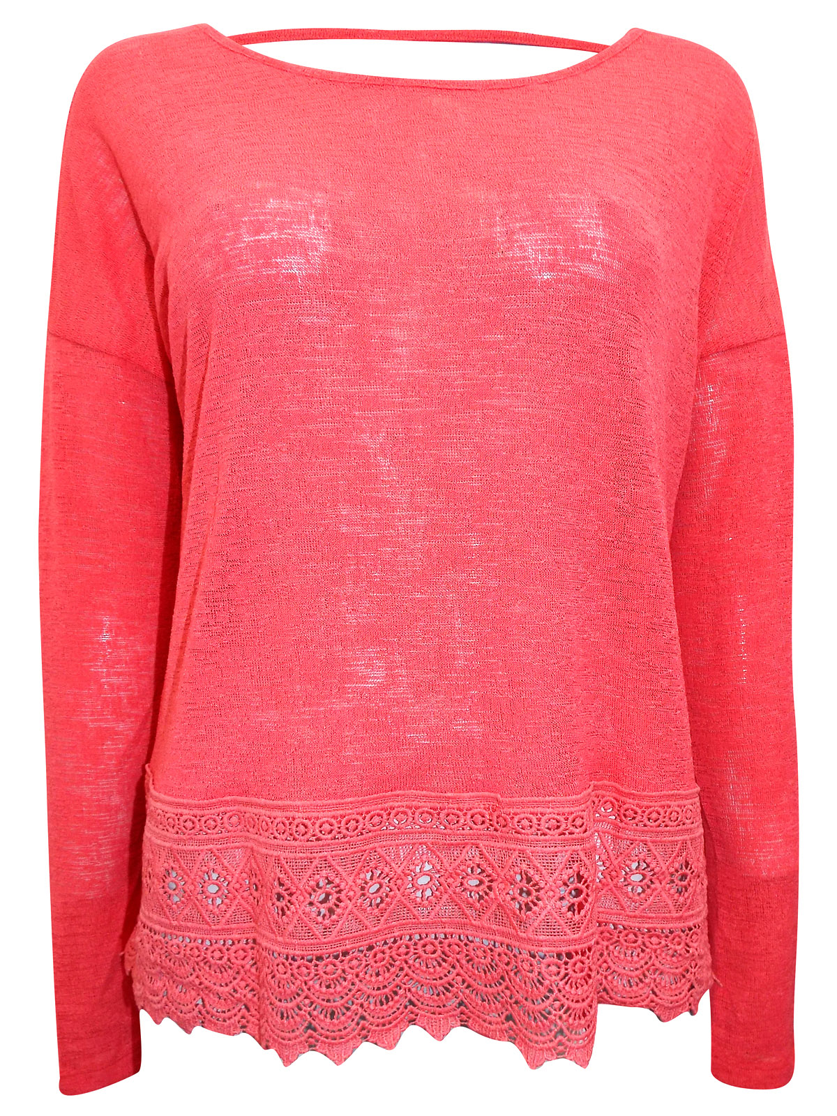 First Avenue CORAL Crochet Lace Long Sleeve Top - Size 10 to 20