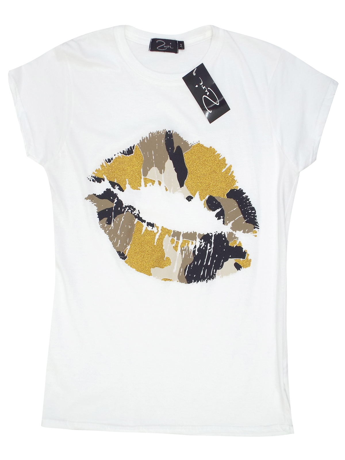 Zuri - - Zuri WHITE Pure Cotton Textured Lip Print T-Shirt - Size Small ...