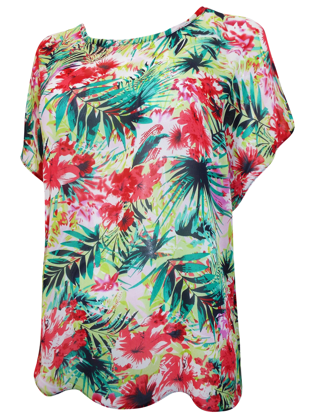 Zuri - - Zur LIME Hibiscus Printed Short Sleeve Top - Size Small to XLarge