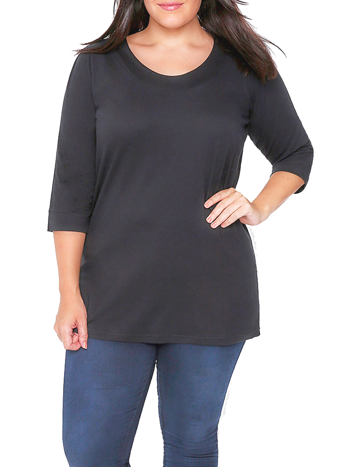 CURVE - - Yours BLACK Band Scoop Neckline 3/4 Sleeves T-Shirt - Plus ...