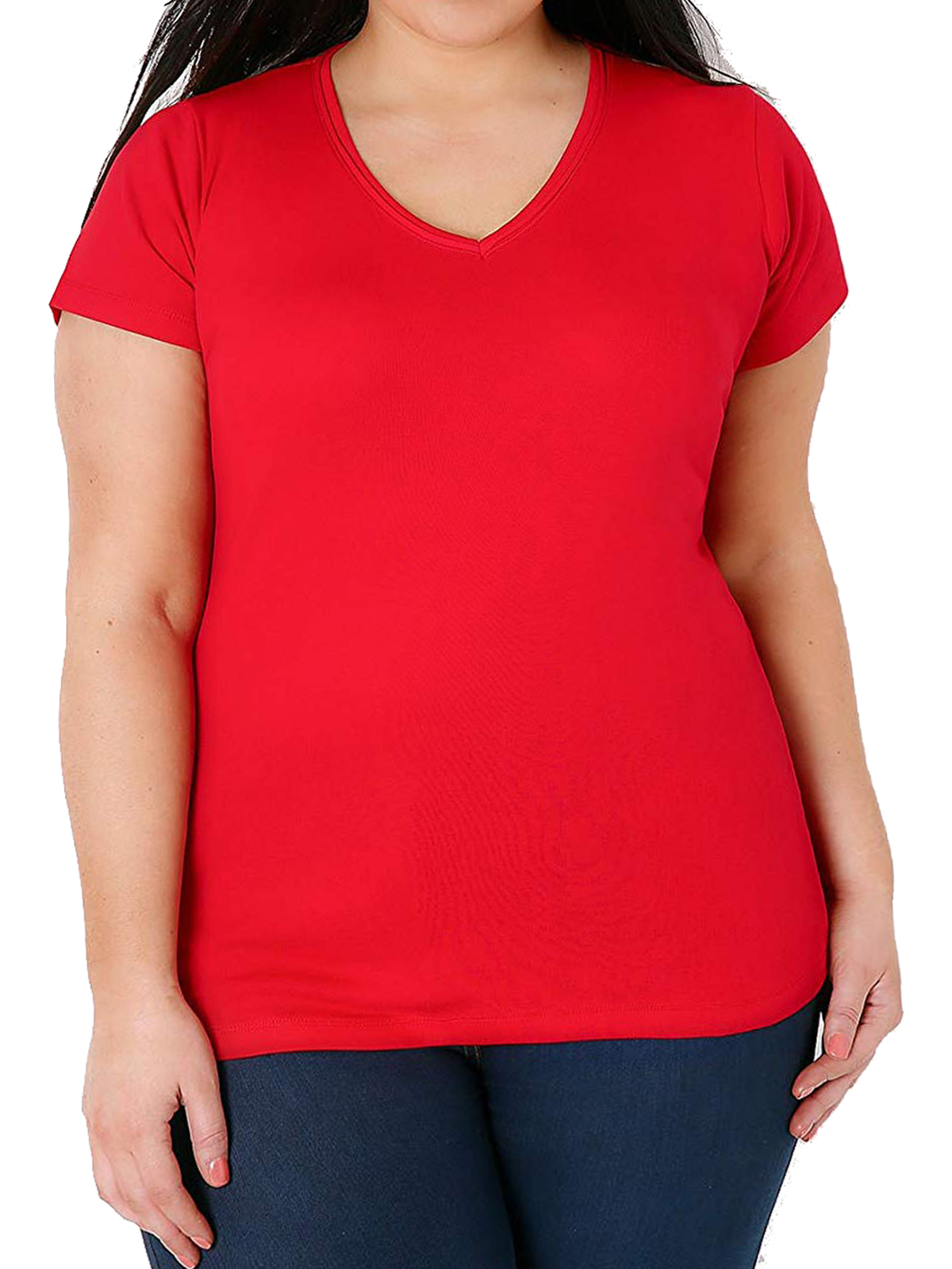 Y0URS - - Yours RED Pure Cotton Ribbed V-Neck T-Shirt - Plus Size 16 to